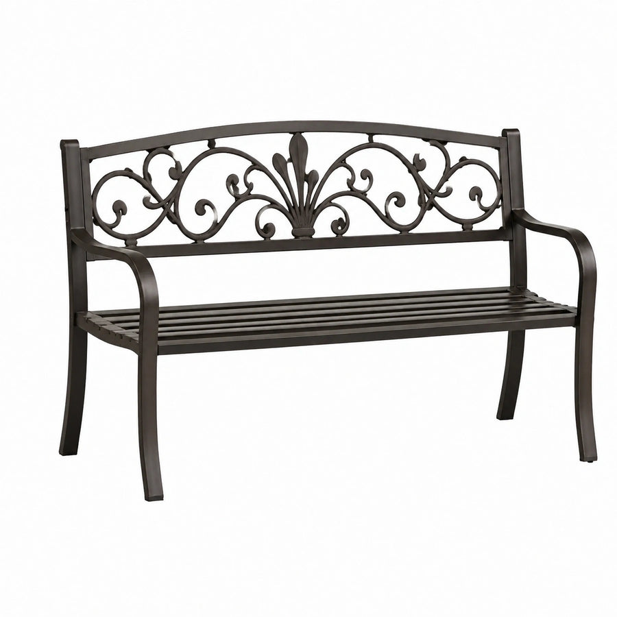 Banc de jardin 127 cm en métal noir style classique à dossier décoratif