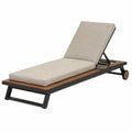 Transat de jardin 200 x 70 cm aluminium bois beige réglable à roulettes