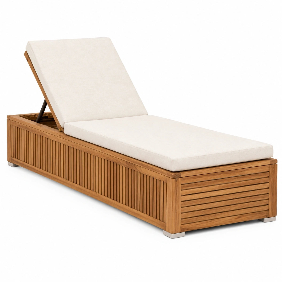 Bain de soleil 200 x 75 cm en bois marron avec coussin beige dossier réglable