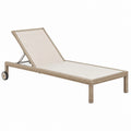 Bain de soleil 200 x 65 cm en résine tressée beige dossier réglable à roulettes