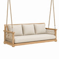 Balancelle de jardin 200 cm en bois beige 3 places style bohème suspendu