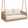 Balancelle suspendue 2 places 130 x 75 cm en bois beige naturel style bohème extérieur