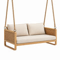 Balançoire de jardin 2 places 140 x 75 x 180 cm en bois et rotin beige style naturel suspendu