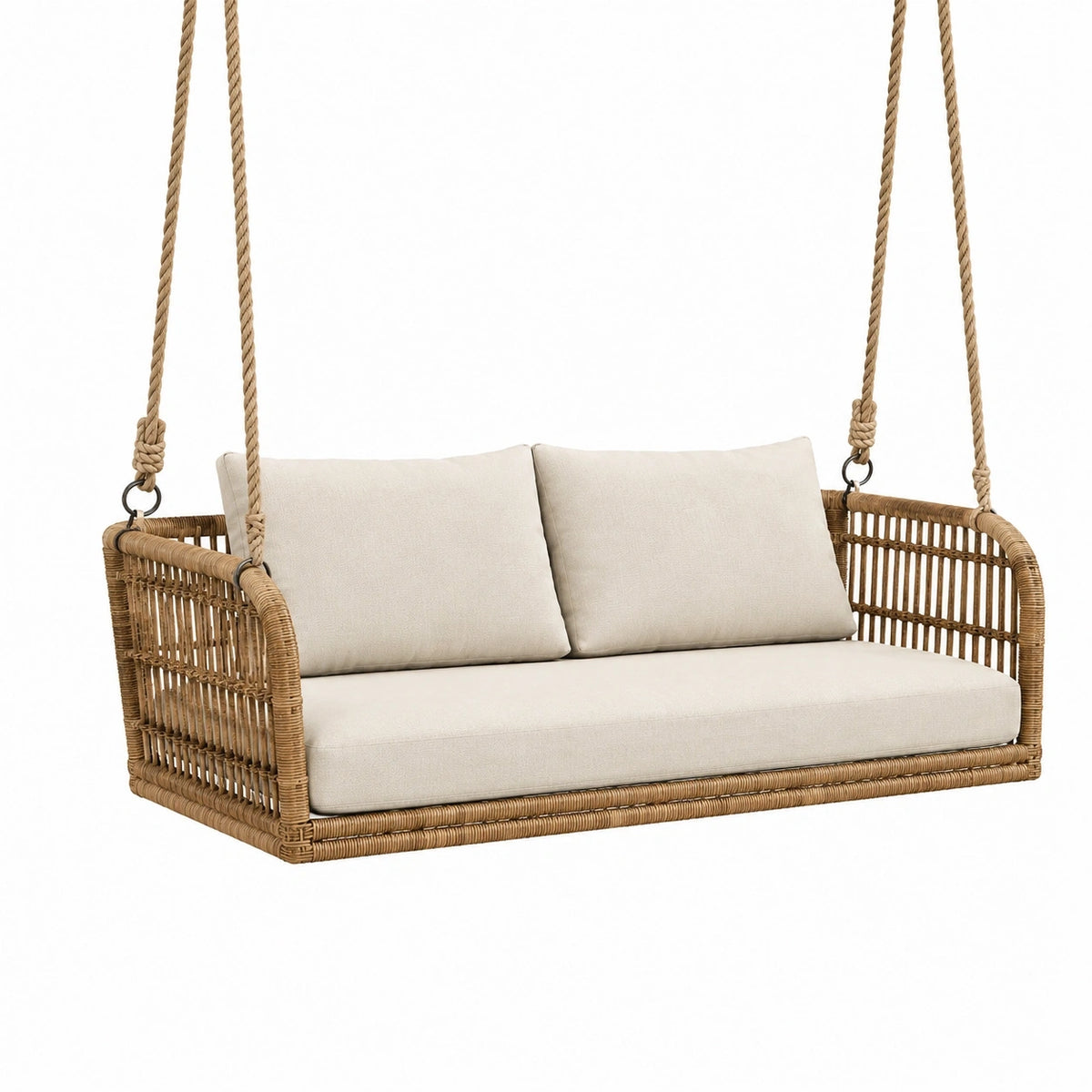 Balancelle suspendue 140 x 75 x 65 cm en rotin beige pour terrasse style bohème