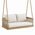Balancelle suspendue 130 x 70 x 55 cm en bois et corde beige style bohème pour terrasse