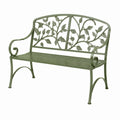 Banc de jardin 122 cm en métal vert style floral pour extérieur