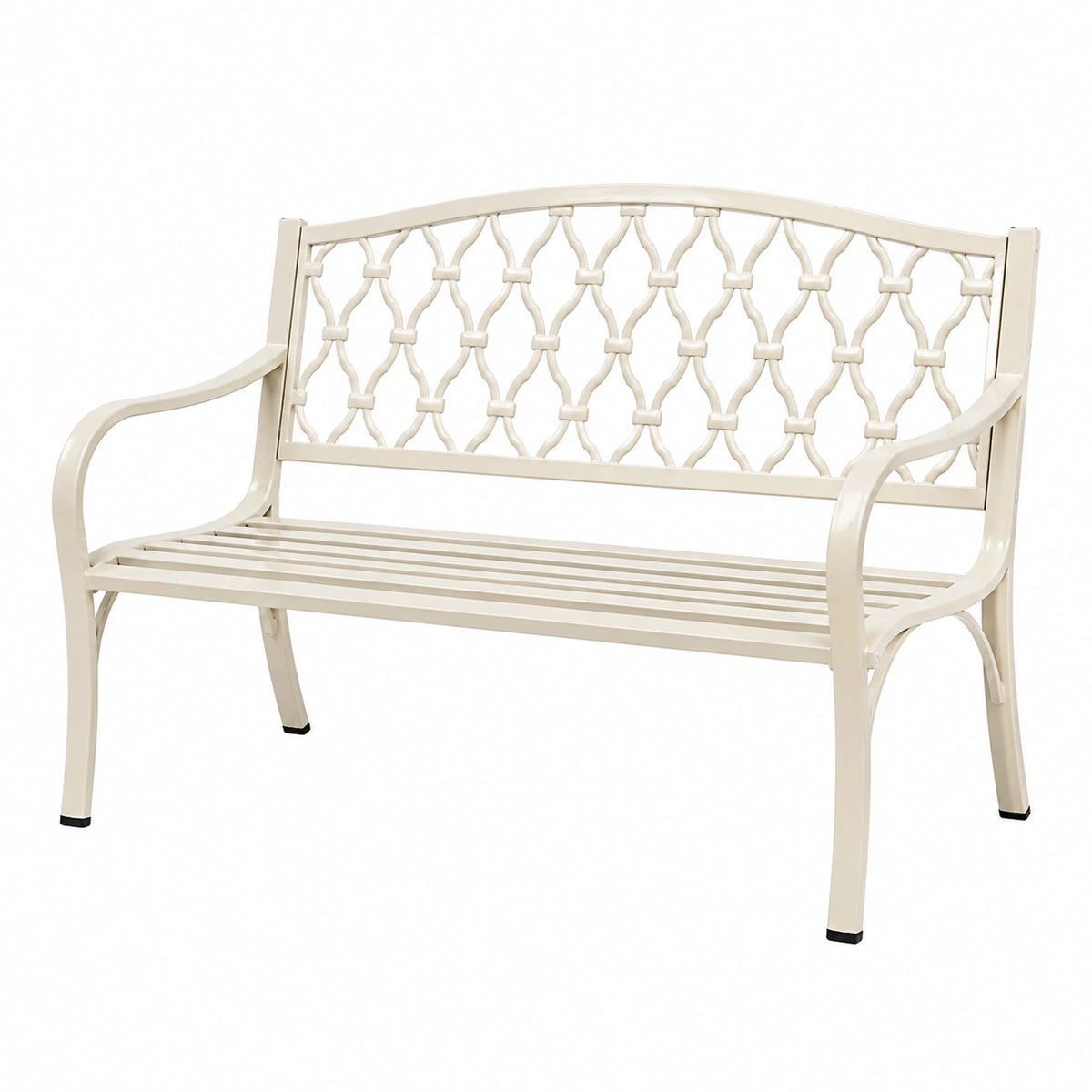 Banc de jardin 120 cm en métal ivoire avec accoudoirs style classique