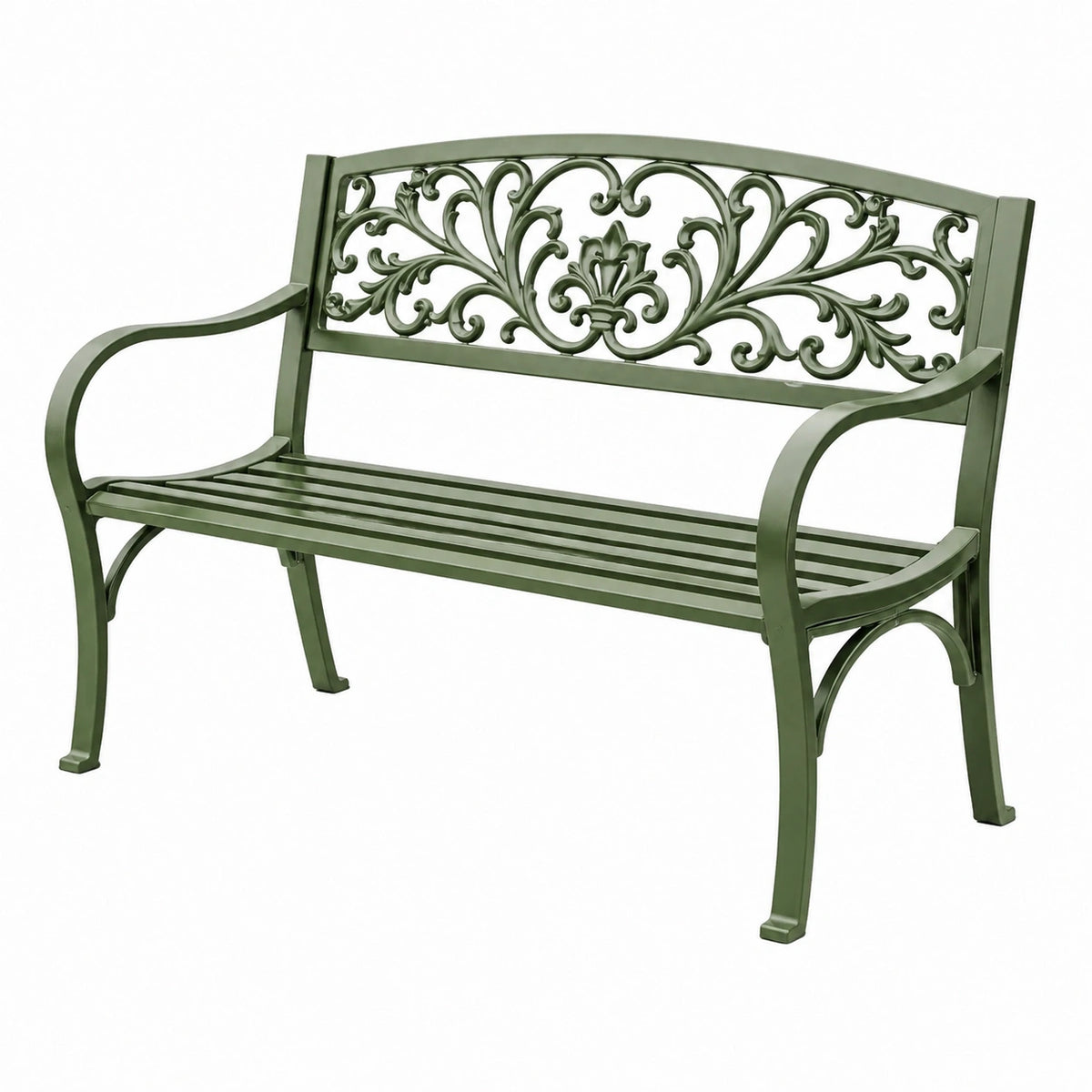 Banc de jardin 120 x 60 x 90 cm en métal vert style classique avec accoudoirs