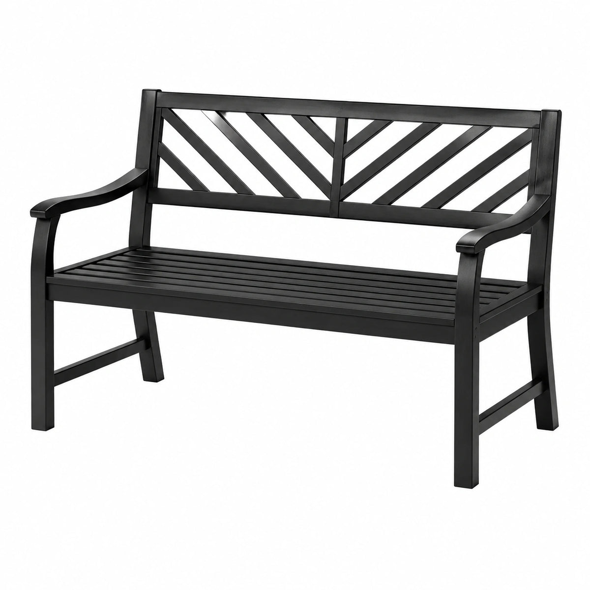 Banc de jardin 122 x 60 x 90 cm en acier noir à lattes style contemporain