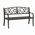 Banc de jardin 127 cm en métal noir style classique à dossier décoratif