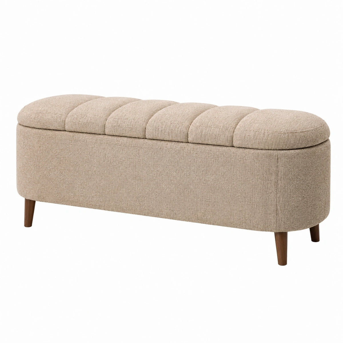 Banc coffre 120 x 45 x 48 cm en tissu bouclette beige capitonné style contemporain