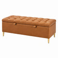 Banquette coffre 120 x 45 x 45 cm en revêtement aspect cuir camel capitonné avec rangement