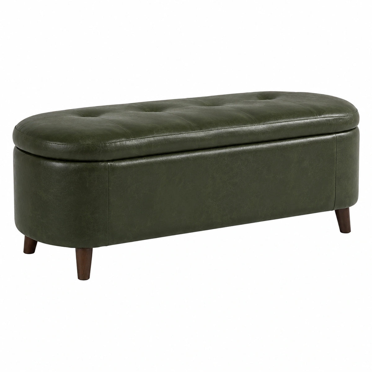 Banc coffre 120 cm en revêtement aspect cuir vert olive style vintage