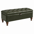 Banc coffre de rangement 120 x 45 x 48 cm en similicuir vert capitonné avec pieds en bois