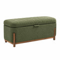 Banc coffre 120 cm en tissu bouclette vert avec structure en bois
